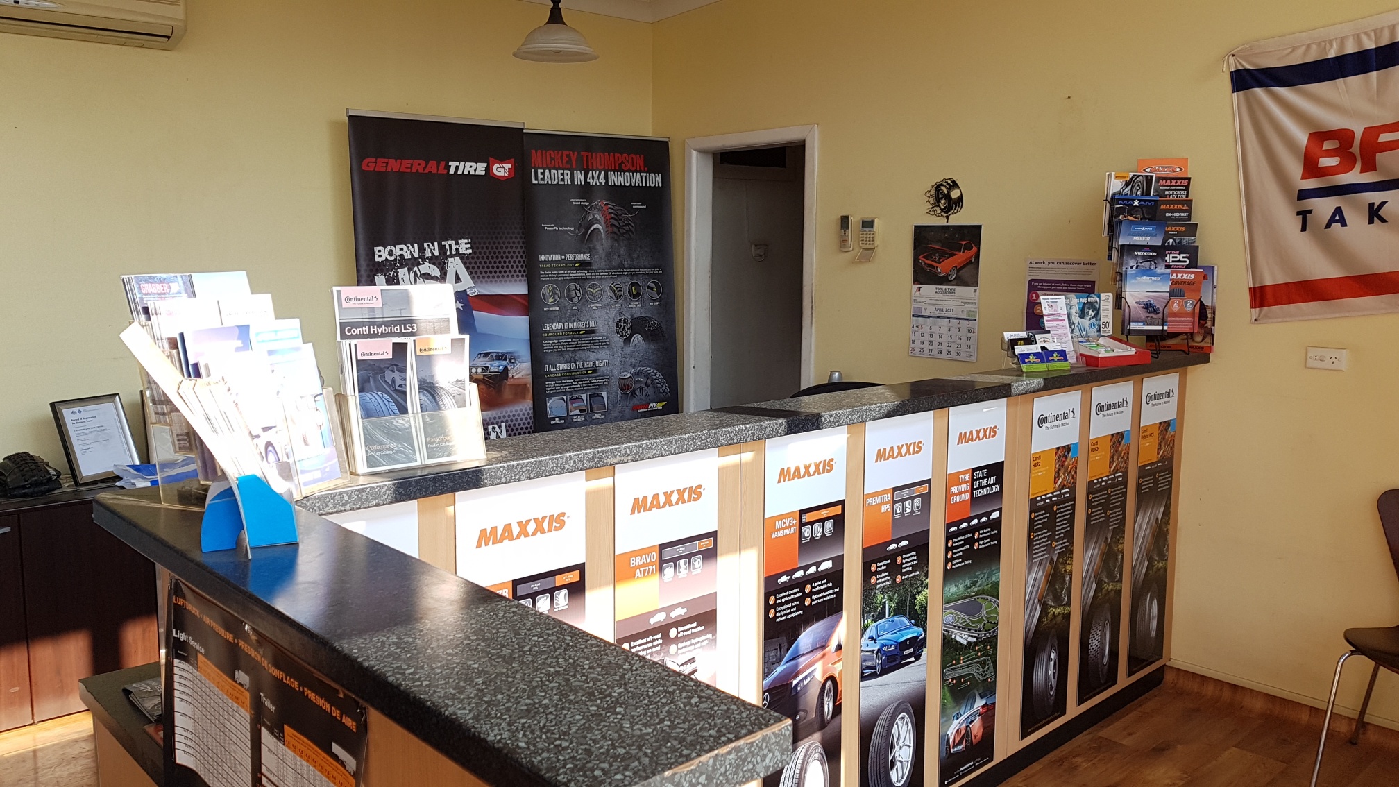 The service counter inside Kemp's Tyre Service in Cootamundra